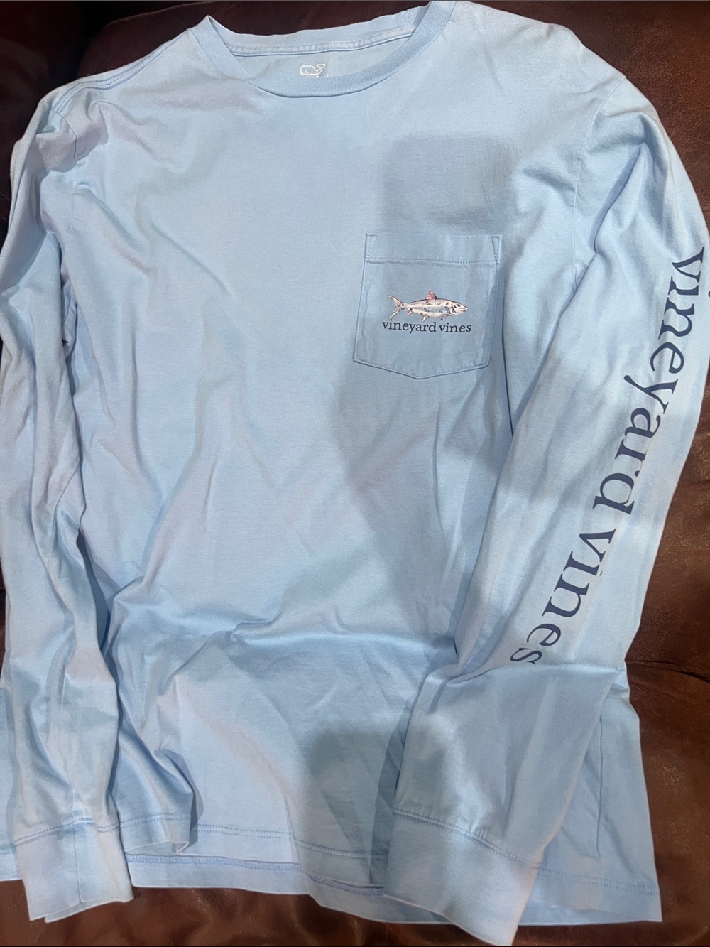 Vineyard Vines Light Blue Long-Sleeve Pocket Tee with Whale Logo Small